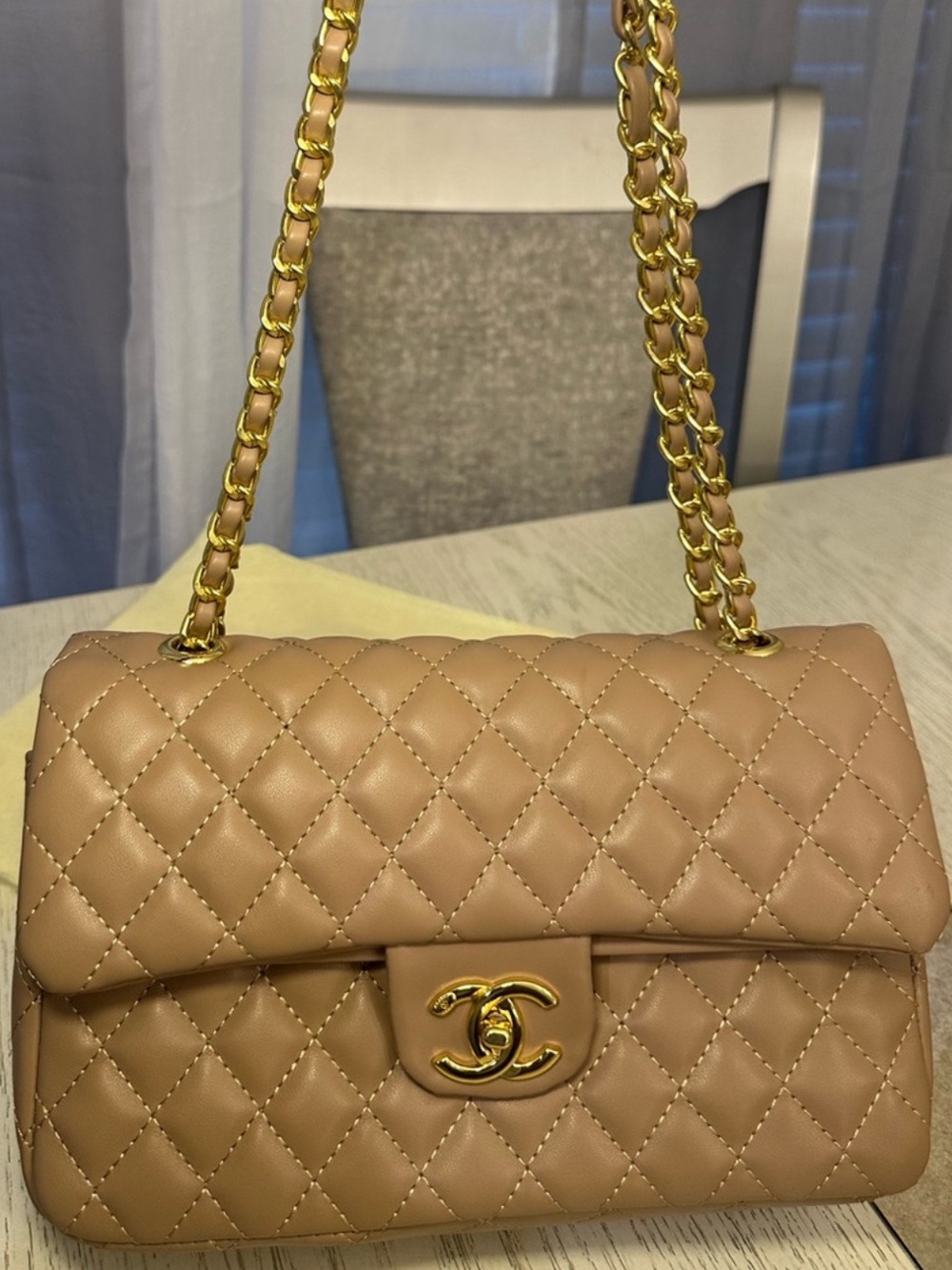 ✨Iconic CHANEL Rare Find Medium Double Flap Lambskin Cream Stitch w Gold Hrdware